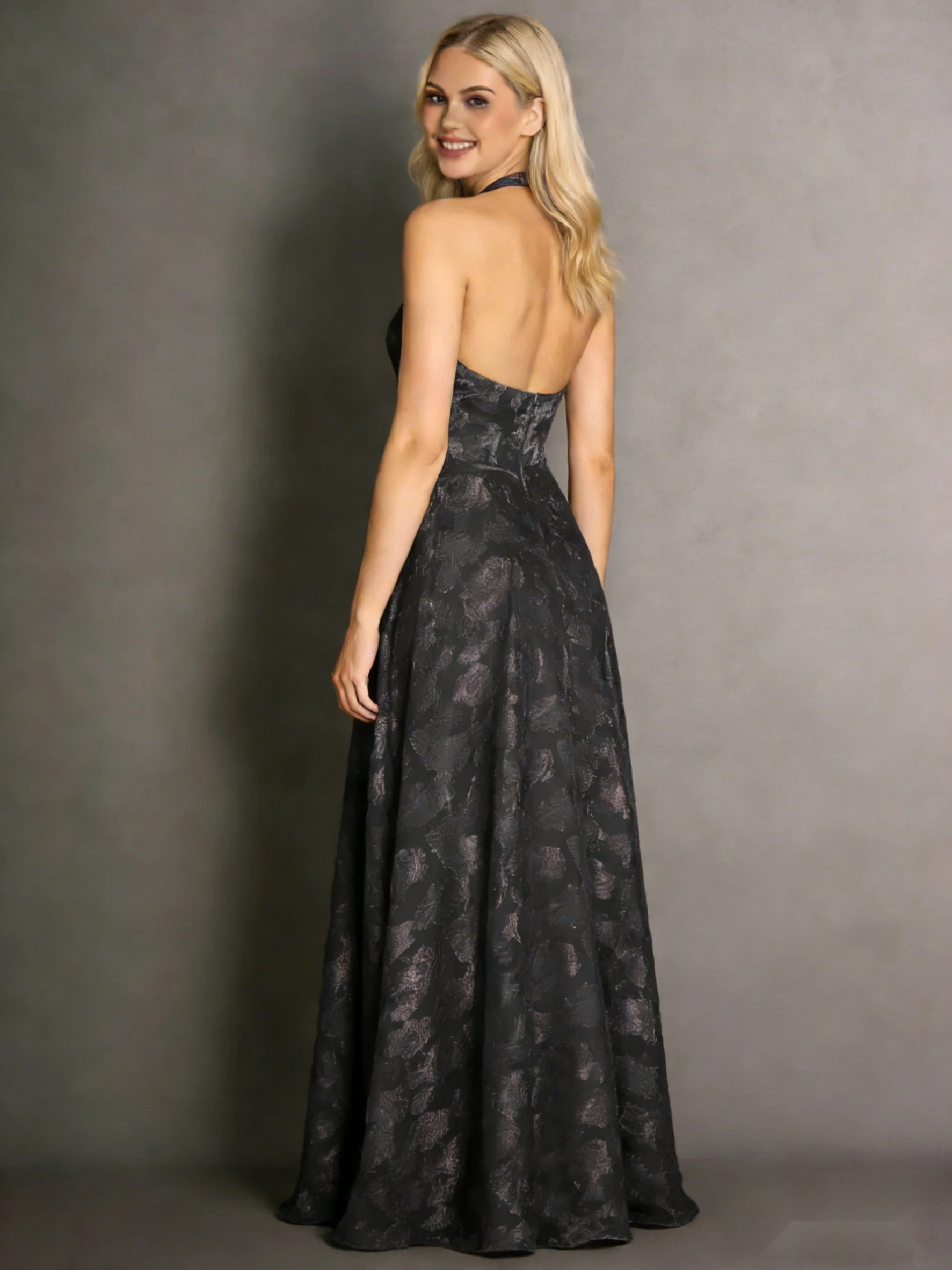 Halterneck Velvet Dress with Open Back