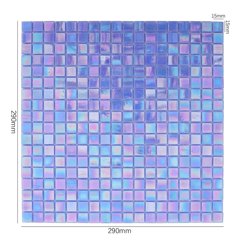 寸法付きのブルーイリディセントガラスモザイク