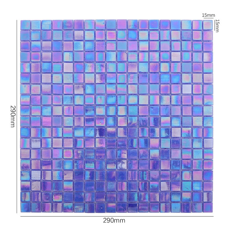 寸法付きのブルーイリディセントモザイク（290×290mm）