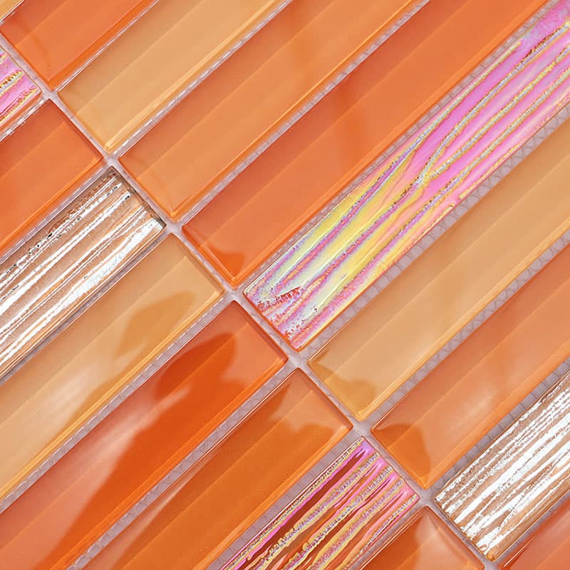 オレンジ色ガラスモザイクタイルの斜めからの図