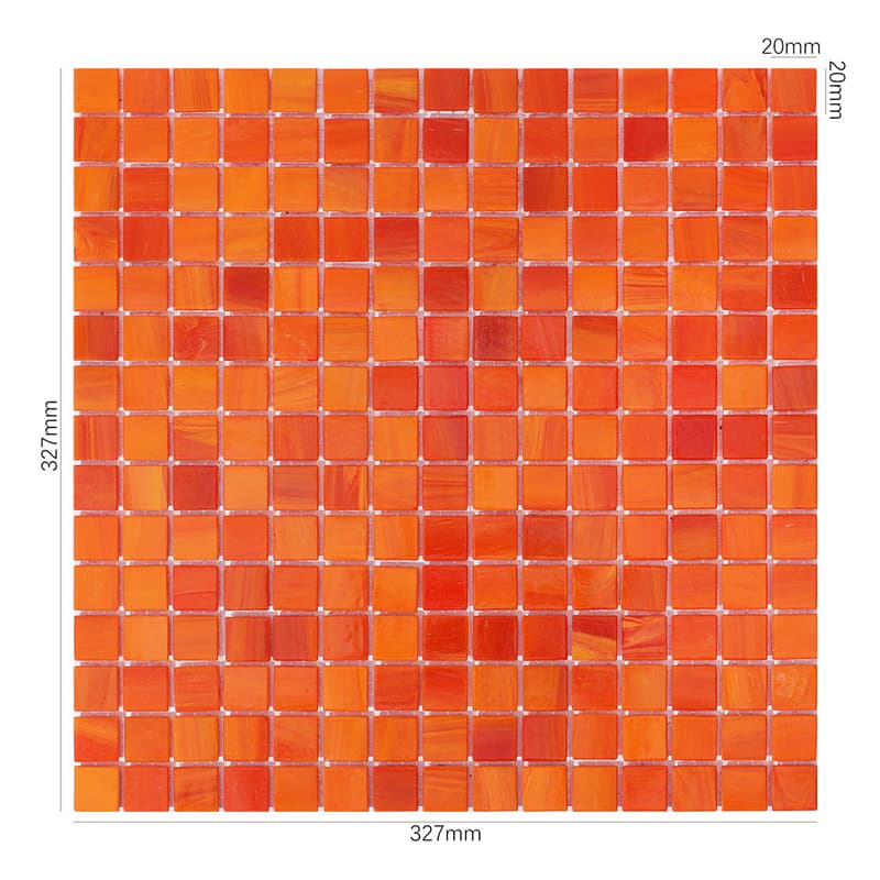 サイズ表示付きオレンジガラスモザイクシート