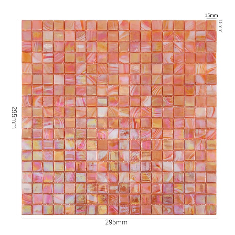 サイズ表示付きオレンジ虹彩ガラスモザイクタイル