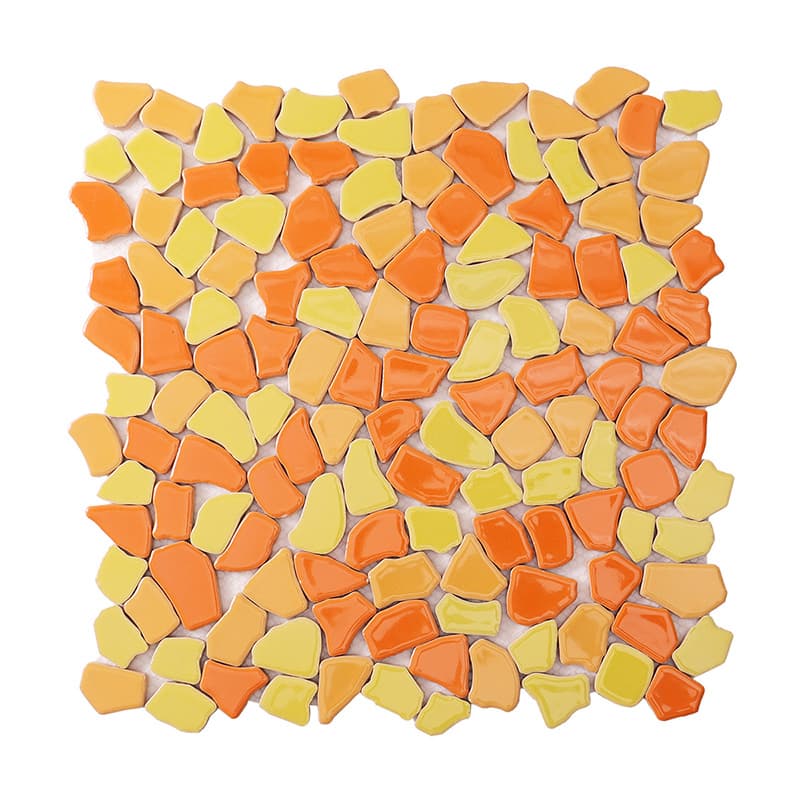 オレンジ系の不規則形モザイクタイルシート