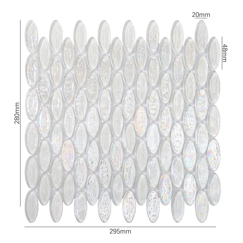 オーバル型ガラスモザイクタイル寸法図