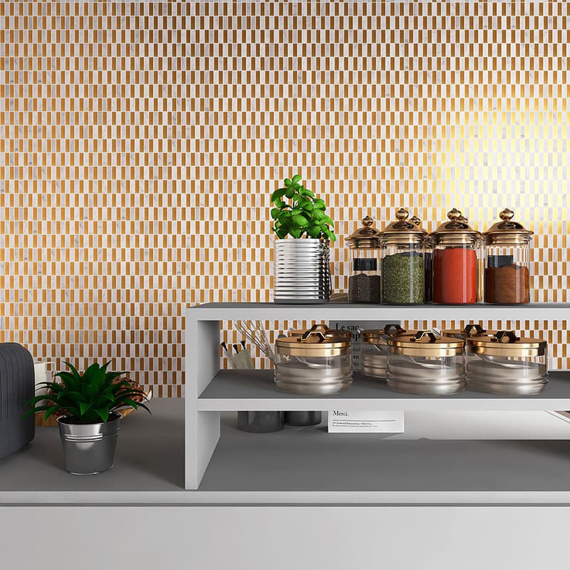 ゴールドと大理石のモザイクキッチン使用例