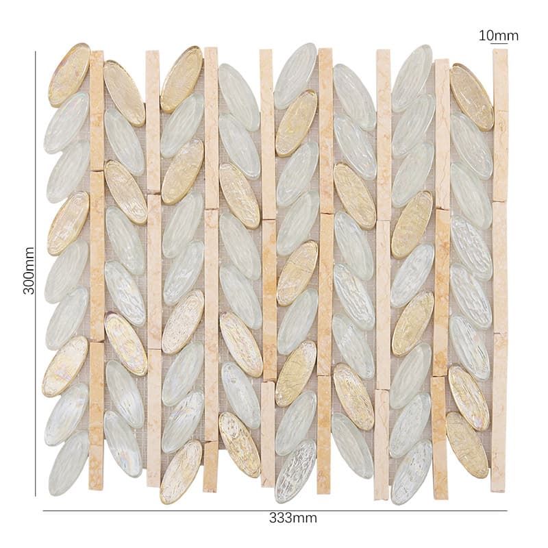 ゴールドとホワイト楕円ガラスモザイク寸法図