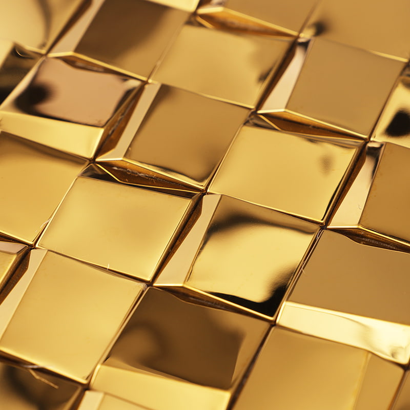 ゴールドスクエアタイルの光沢ディテール写真