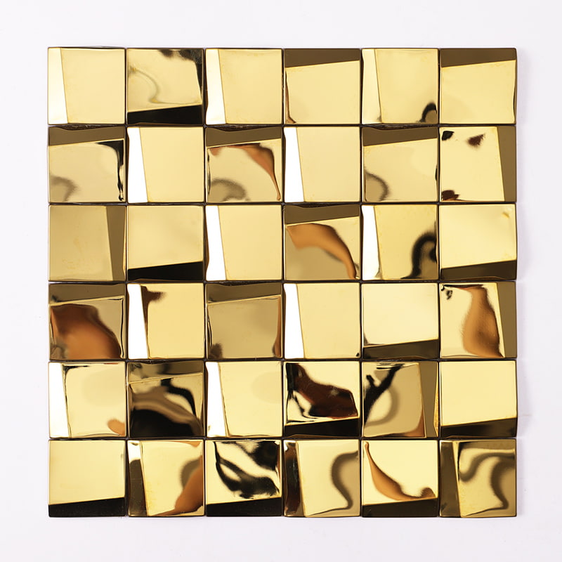 ゴールドスクエア金属モザイクタイルの正面全体写真