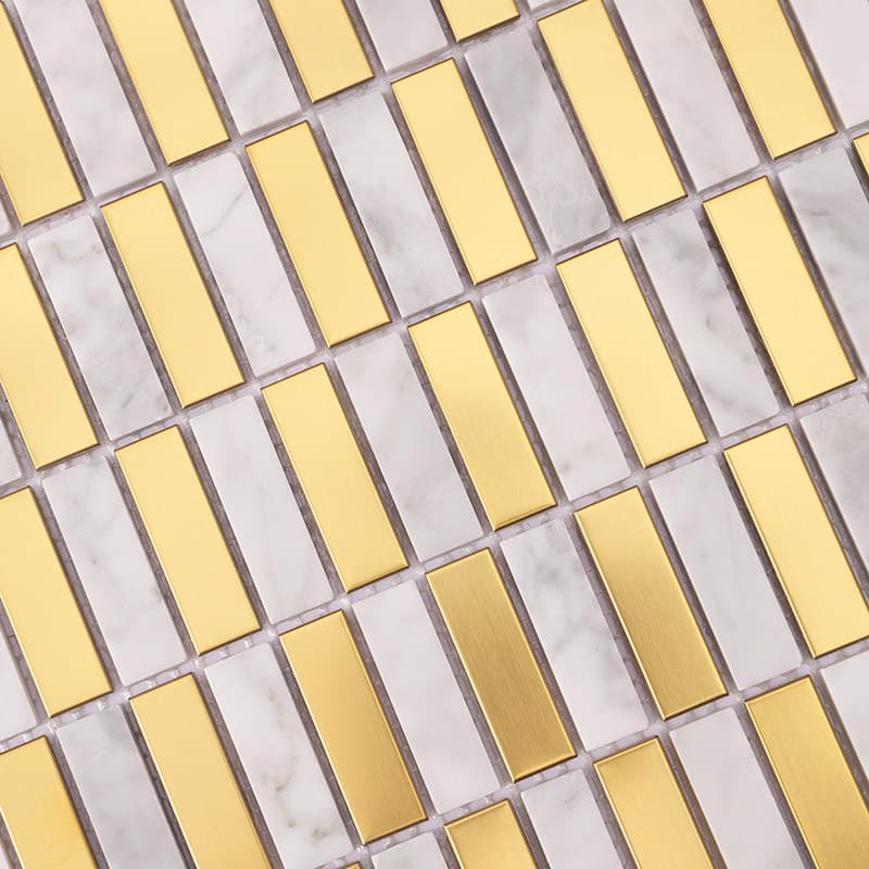 ゴールドと大理石の長方形モザイク斜め配置図
