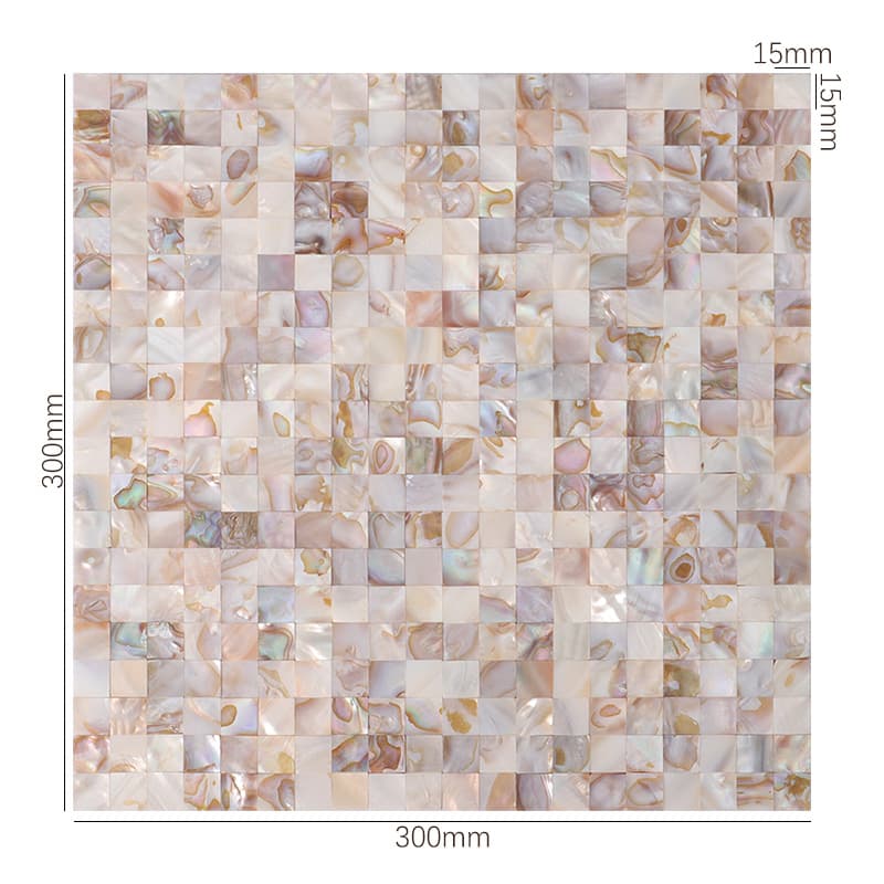 サイズ表示付きの貝殻モザイク全体写真