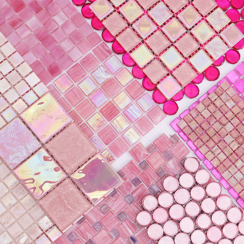 多種ピンクガラスモザイクタイルの組み合わせ
