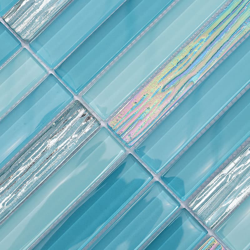 虹色模様入りブルーグリーンガラスモザイク