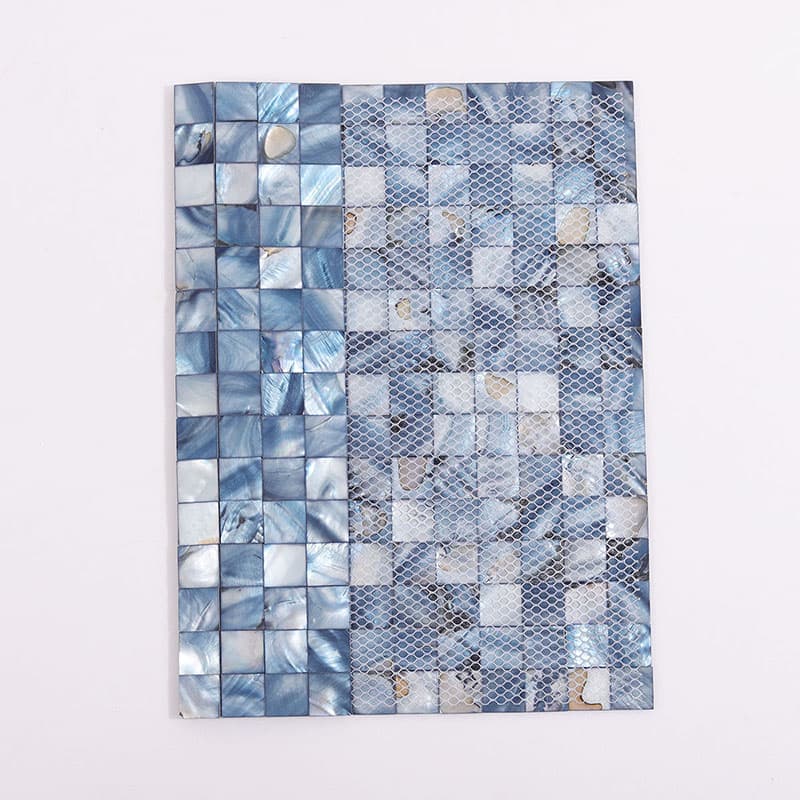 ブルー貝殻モザイクタイル裏面ネット付き