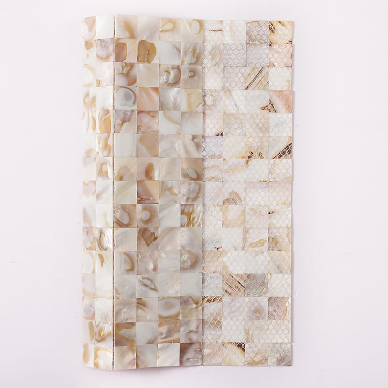 ベージュ貝殻モザイクタイル裏面ネット付き