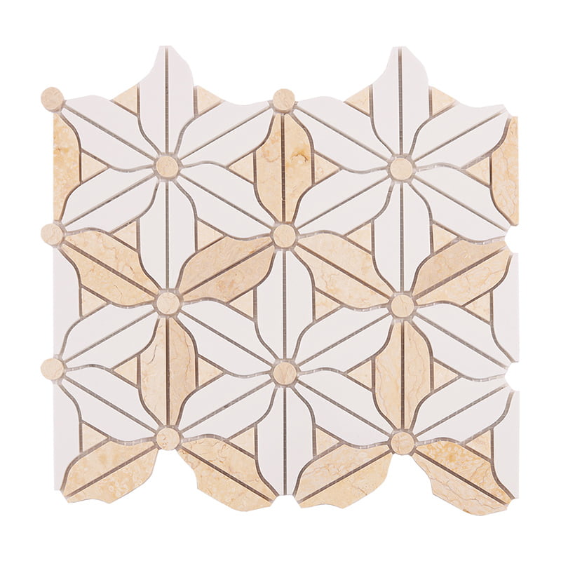 ベージュと白の花柄モザイクタイルの全体写真