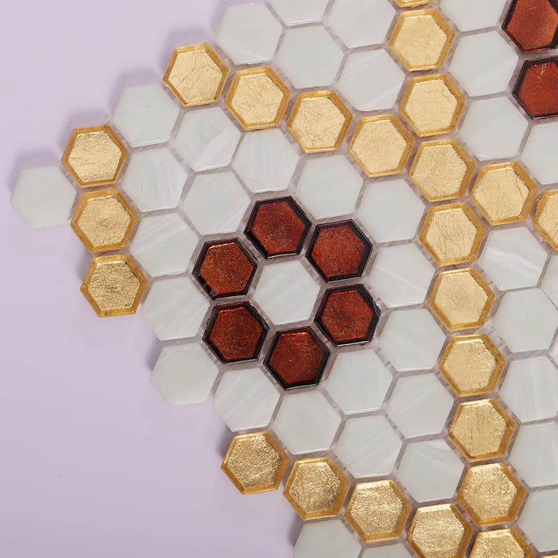 六角モザイクタイル端の拡大ディテール