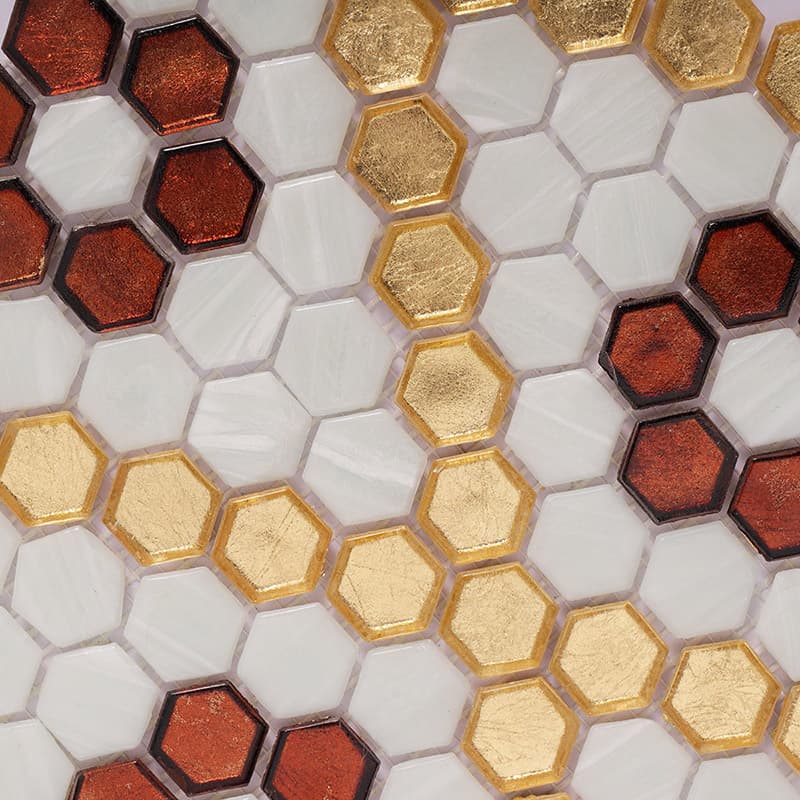 表面テクスチャが見える六角モザイクの拡大画像