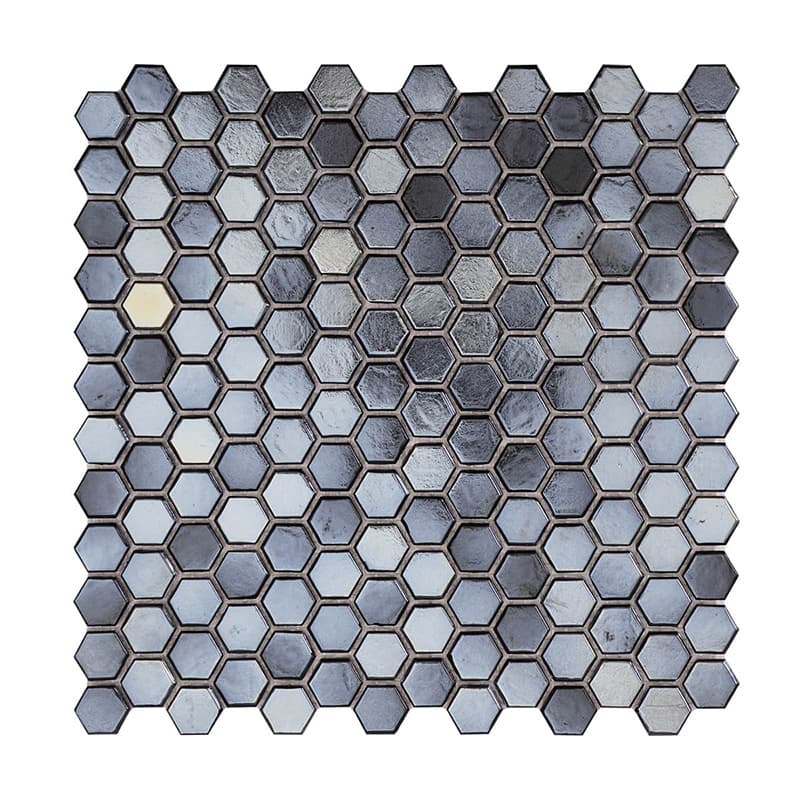 メタリック黒の六角形ガラスモザイクシート