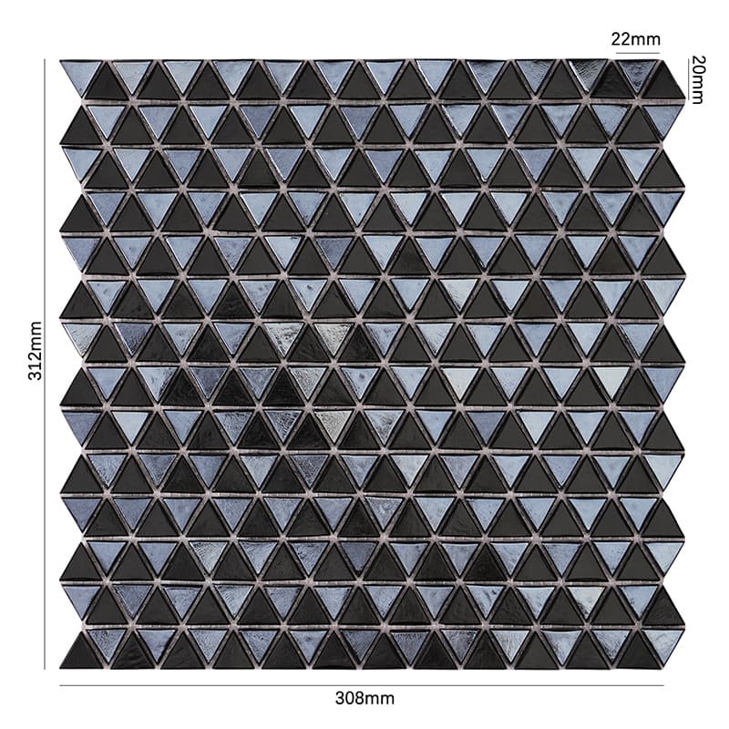 サイズ付きの黒三角形ガラスモザイクシート