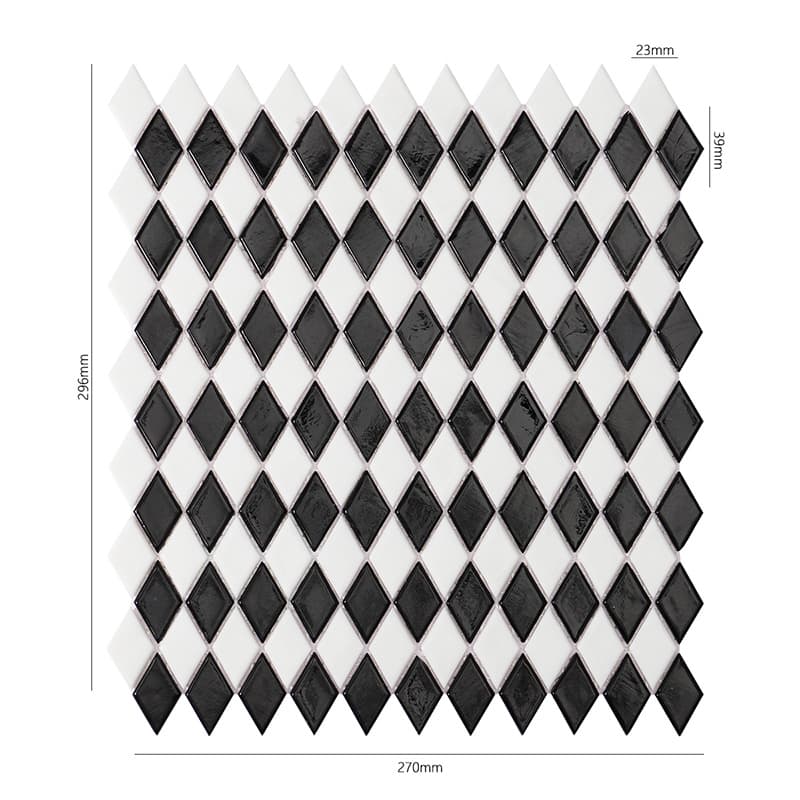 黒白ダイヤモザイクタイルのサイズ表示画像