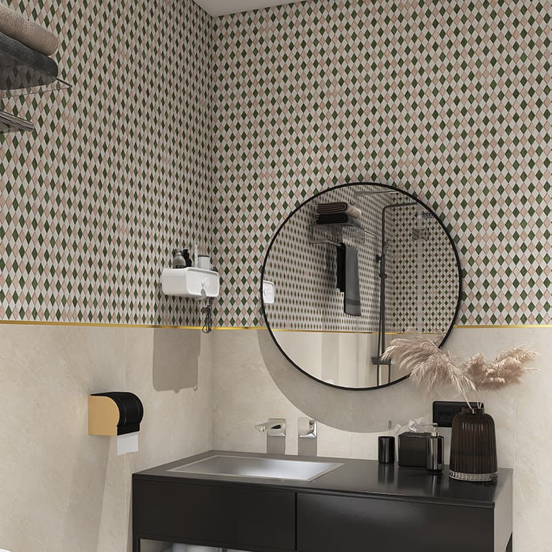 モザイクタイルを使用した洗面所の施工例