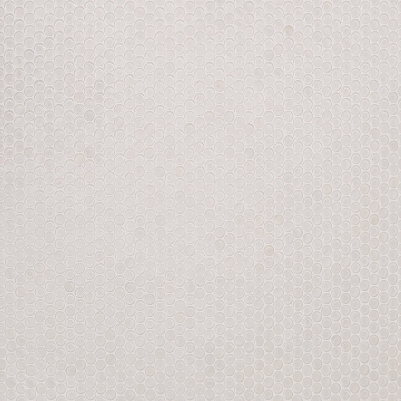 直径20mmの白い丸形ガラスモザイクタイルが隙間なく敷き詰められた全面を上方から撮影した画像。