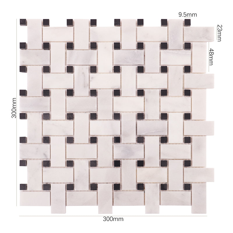 寸法付きの黒白編み込み大理石モザイクタイルシート