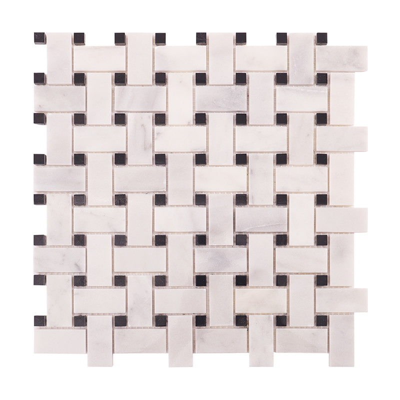 正面から見た黒白編み込み大理石モザイクシート