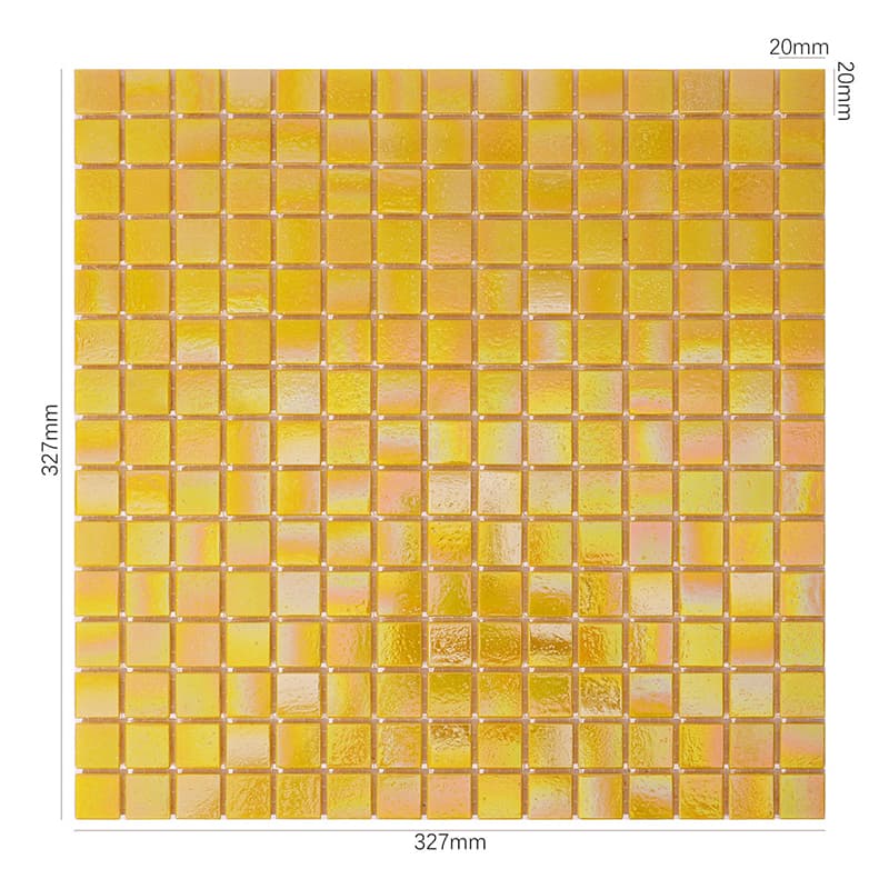 サイズ付き黄色ガラスモザイクタイル327×327mm
