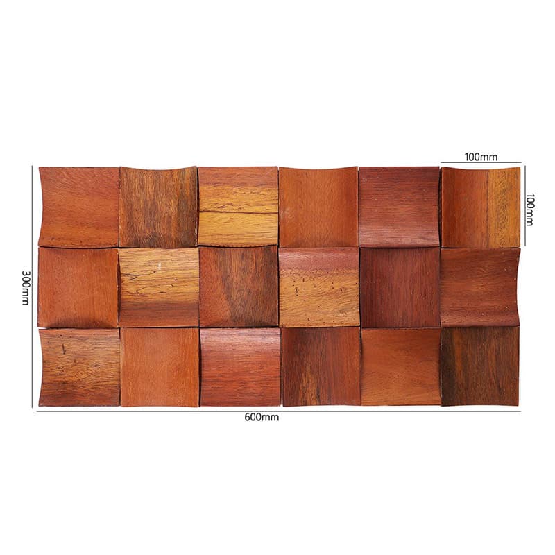 曲面ウッドモザイクタイルのサイズ入り画像（600×300mm）