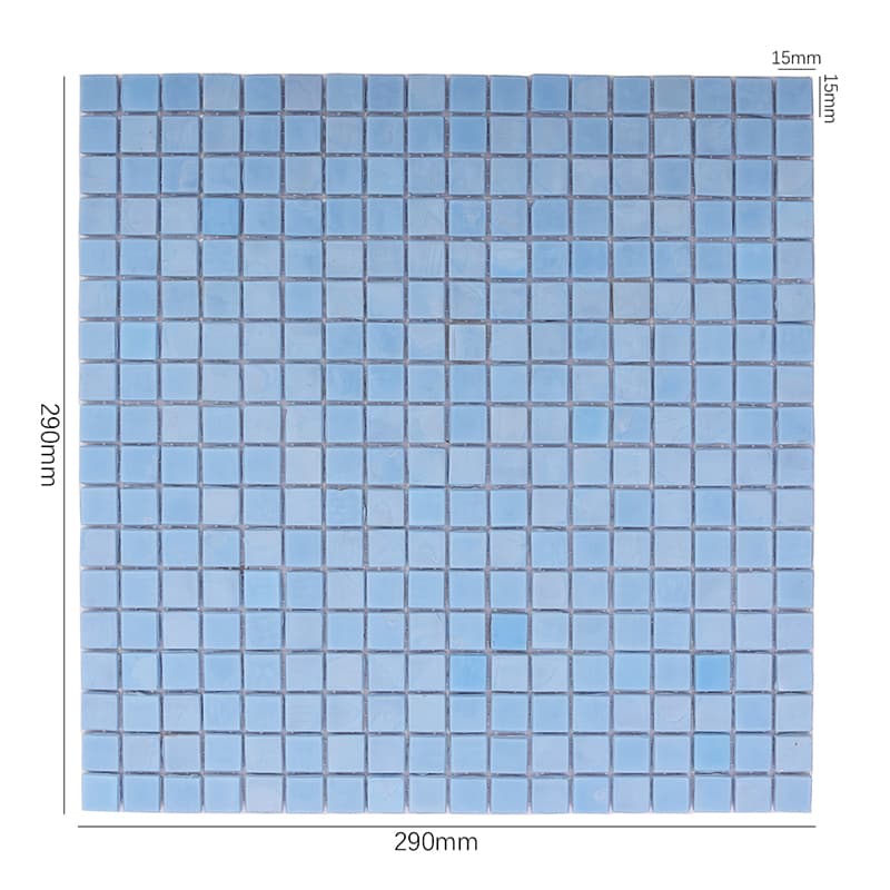 寸法付きの水色ガラスモザイクタイル