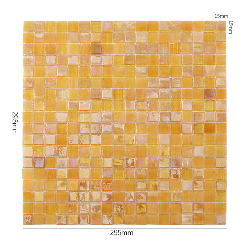 サイズ表示付き黄色ガラスモザイクタイル
