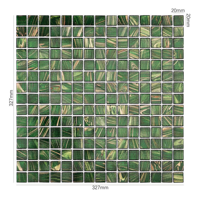 20mm角の緑色ガラスモザイクタイル327mmシート