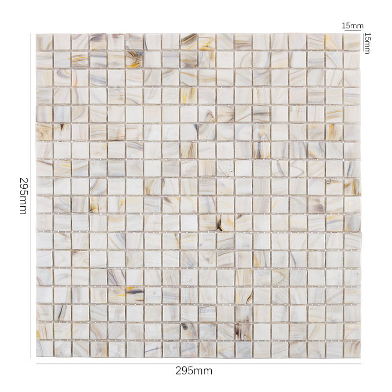 灰白ガラスモザイクタイルのサイズ付き全体画像