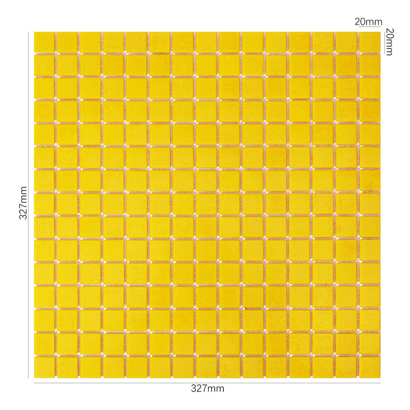 黄色ガラスモザイクタイル寸法入りシート