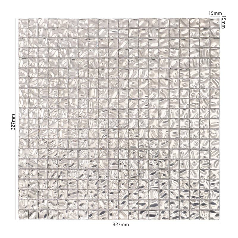 波形銀色ガラスタイル327×327mmサイズ表示