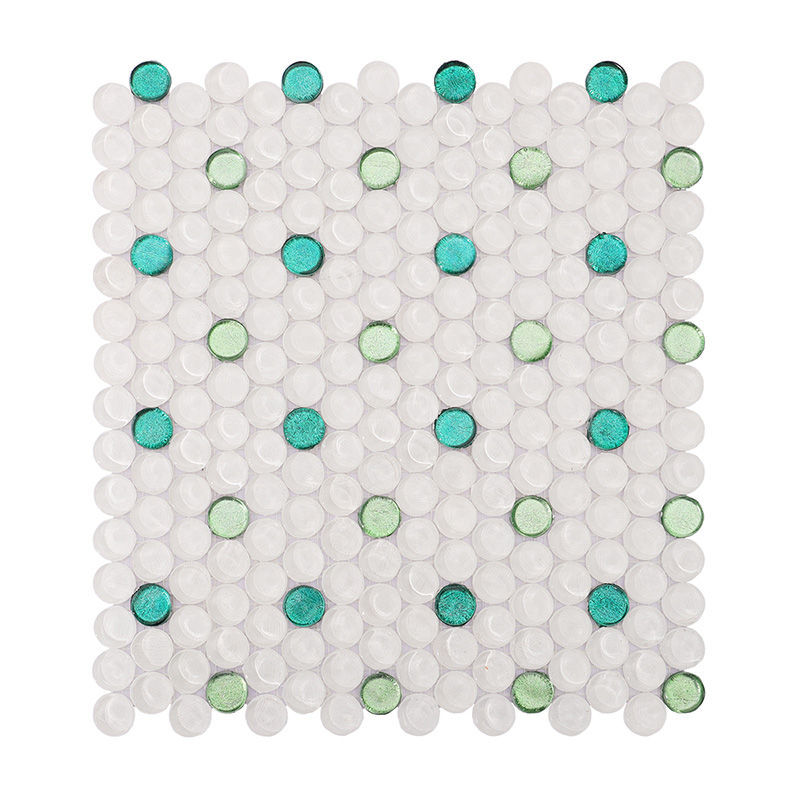 白と緑の丸ガラスタイルの正面図