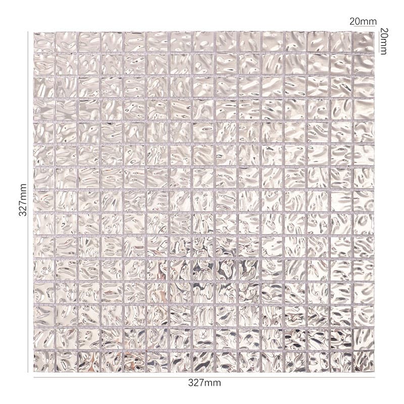 銀色ガラスモザイクタイルのサイズを表示（327×327mm）