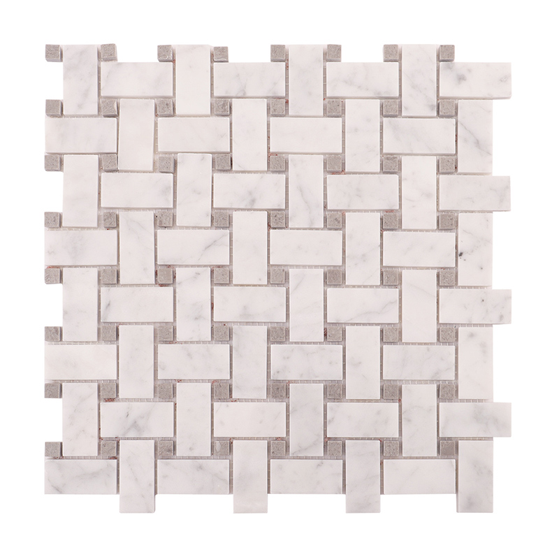 白とグレーの大理石編み込みモザイクの正面全体図