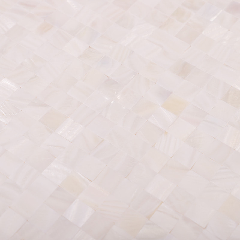 白色シェルモザイクタイルの表面拡大図