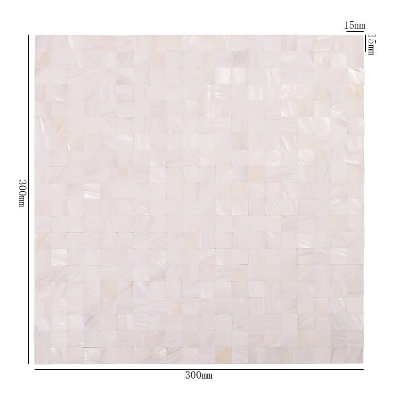 300mm角の白色シェルモザイクタイルサイズ表示