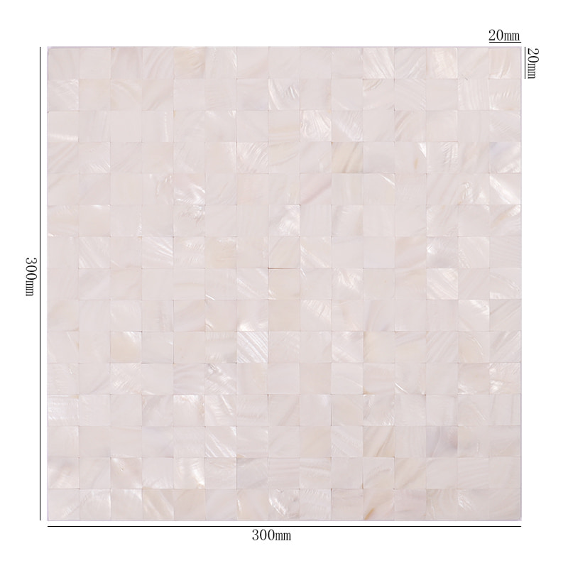 300mm角白色シェルモザイクタイル20mmサイズ表示