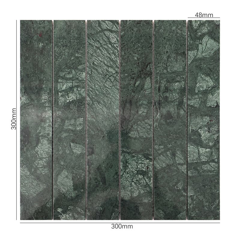 緑色の長方形大理石タイルシートの寸法表示