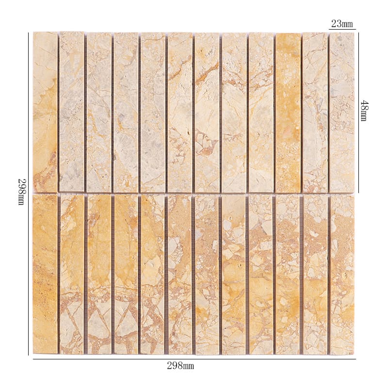 寸法表示付き黄色系大理石モザイクタイル