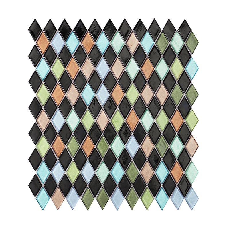 黒ベースの多色ダイヤ型ガラスモザイクタイル