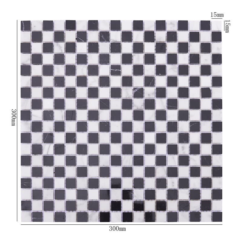サイズ付きの白黒チェッカーマーブルモザイクシート