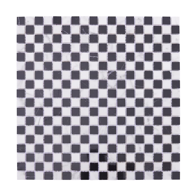 白黒チェッカーデザインのマーブルモザイクタイル