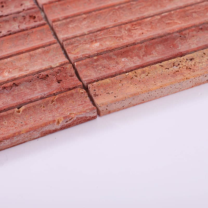 赤色トラバーチンスティックモザイクタイルの側面写真