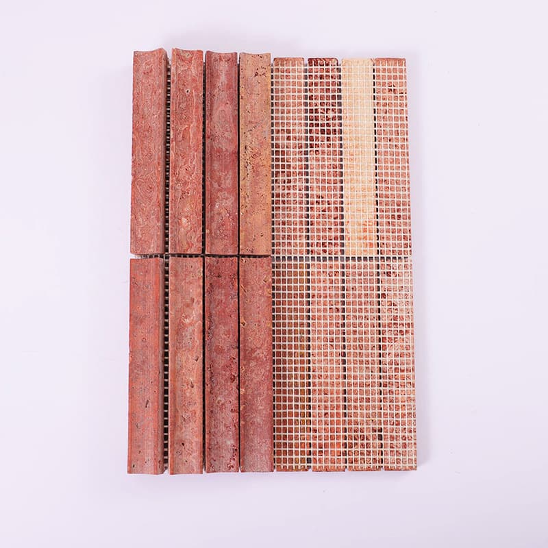 赤色トラバーチンスティックモザイクタイルの裏面ネット写真