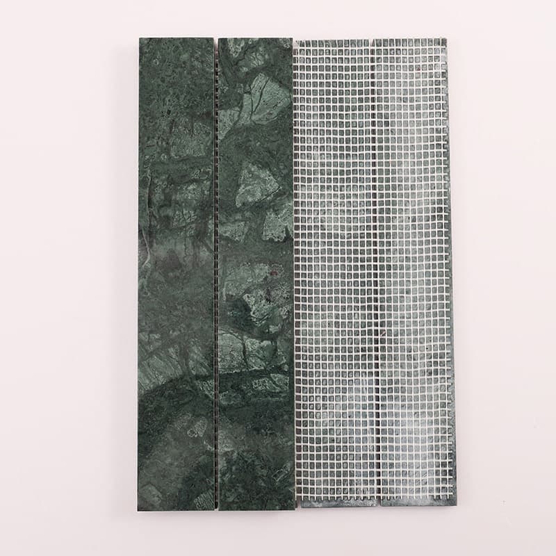 緑色大理石モザイクの裏面ネット貼り構造